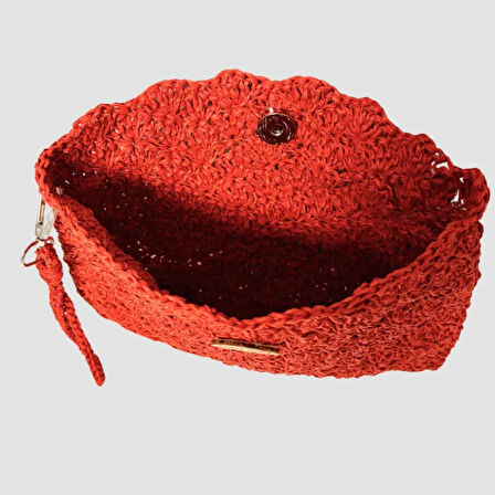 Uretti - Ayşegül 6289 El Yapımı Desenli Kağıt İp  Clutch Çanta 19cm - Kırmızı