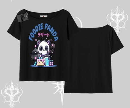 Kayık Yaka Tshirt Foodie Panda Tatlı ve Sevimli Panda Baskılı