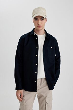 DeFacto Regular Fit Tensel Basic Düz Uzun Kollu Gömlek B3670AX24SPNV239