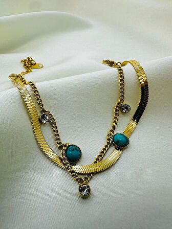 2'Lİ İTALYAN MODEL EZME VE YILAN DETAYLI PASLANMAZ ÇELİK GOLD BİLEKLİK