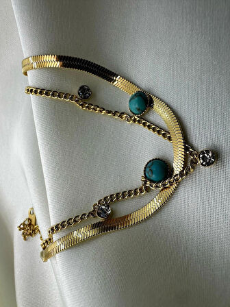 2'Lİ İTALYAN MODEL EZME VE YILAN DETAYLI PASLANMAZ ÇELİK GOLD BİLEKLİK