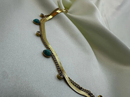 2'Lİ İTALYAN MODEL EZME VE YILAN DETAYLI PASLANMAZ ÇELİK GOLD BİLEKLİK