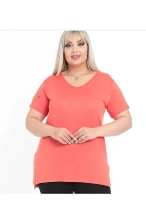 Kadın Büyük Beden Narçiçeği V Yaka Bluz