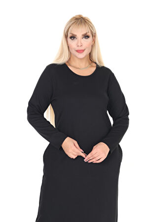 Çift Cepli Desenli Esnek Kışlık Büyük Beden Midi Elbise 17C-2711