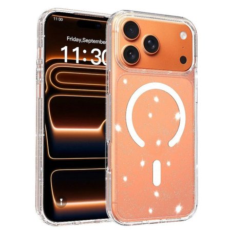 Apple iPhone 17 Pro Max Uyumlu Kılıf Simli Şeffaf Magesafe Özellikli PC Hlt-SimliPC
