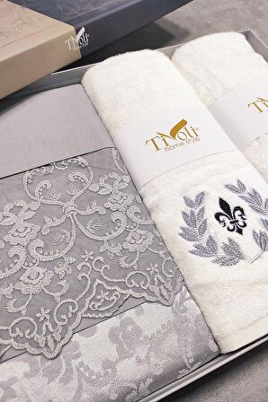 Sevim Tivoli 8 Parça Çeyizlik Set- Havlulu Şönil Pike Takımı- Gelin Seti - Nirvana- Gri