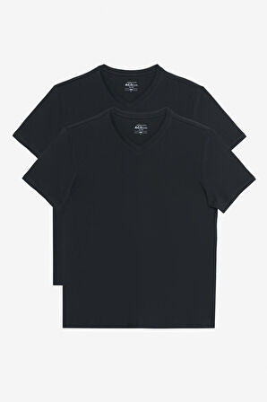 2'li Slim Fit Dar Kesim V Yaka %100 Pamuk Tişört