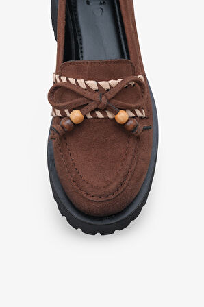 Kadın Loafer Kalın Taban Tokalı Günlük Ayakkabı Aslery Kahve Süet