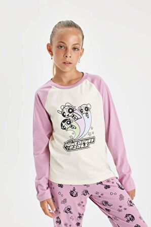 DeFacto Kız Çocuk Pijama Takımı PowerPuff Girls Uzun Kollu Üst Uzun Alt D4158A824AUER103
