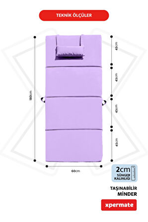 XPERMATE Katlanır Şezlong Minderi - Taşınabilir Kamp Yatağı Su Itici Kumaş 180x60x2 Lila