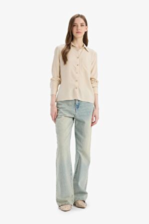 DeFacto Regular Fit Basic Düz Viskon Uzun Kollu Gömlek N2518AZ23AUBG155