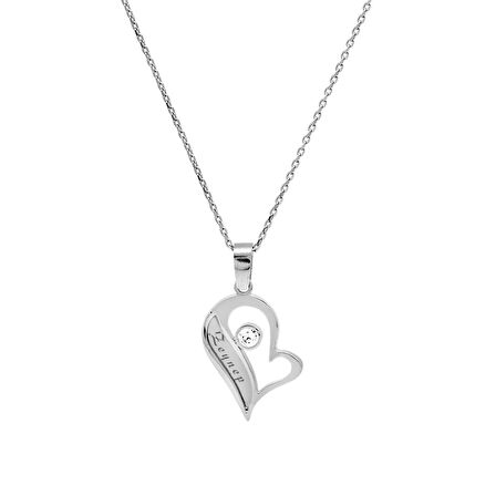 Tesbihane Zirkon Taşlı Silver Renk Kişiye Özel İsim Yazılı 925 Ayar Gümüş Kalbimin Yarısı Kolye