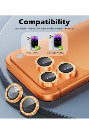 iPhone 17 PRO / 17 PRO MAX Uyumlu Parlak Taşlı Kamera Lens Koruyucu 3’lü Set Şık Dayanıklı Kaplama