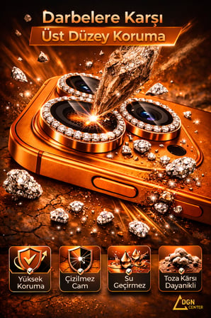  iPhone 17 Pro Max Uyumlu Premium Taşlı Kamera Lens Koruma 