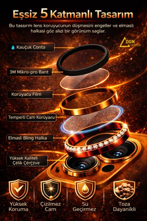  iPhone 17 Pro Max Uyumlu Premium Taşlı Kamera Lens Koruma 