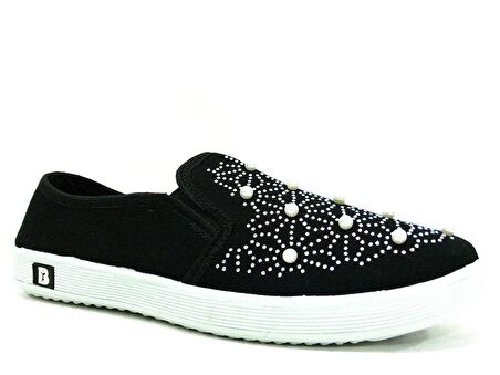 Almira Siyah Boncuklu Bağcıksız Anatomik Sneakers Babet