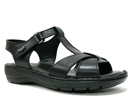 Muya Siyah Cırtlı Deri Anatomik Comfort Sandalet