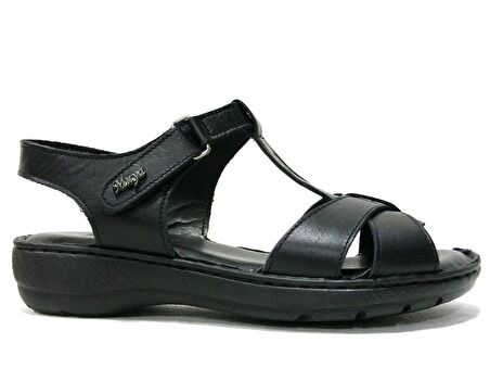 Muya Siyah Cırtlı Deri Anatomik Comfort Sandalet
