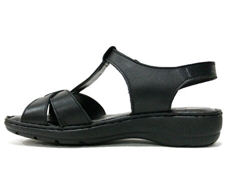 Muya Siyah Cırtlı Deri Anatomik Comfort Sandalet