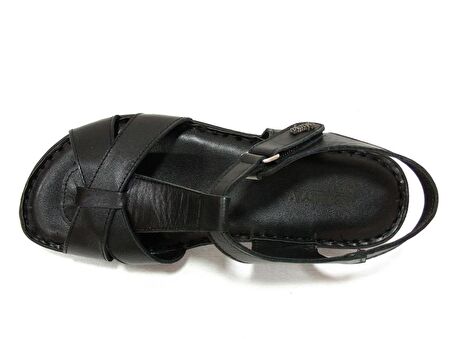 Muya Siyah Cırtlı Deri Anatomik Comfort Sandalet