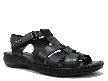Muya Siyah Cırtlı Deri Anatomik Comfort Sandalet