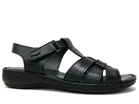 Muya Siyah Cırtlı Deri Anatomik Comfort Sandalet