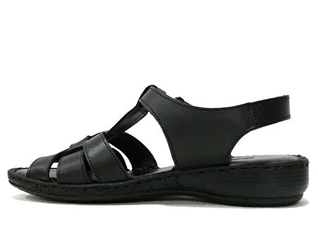 Muya Siyah Cırtlı Deri Anatomik Comfort Sandalet