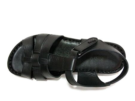 Muya Siyah Cırtlı Deri Anatomik Comfort Sandalet