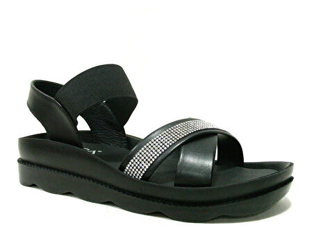 Voga Siyah Lastik Bantlı Anatomik Comfort Sandalet