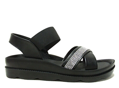Voga Siyah Lastik Bantlı Anatomik Comfort Sandalet