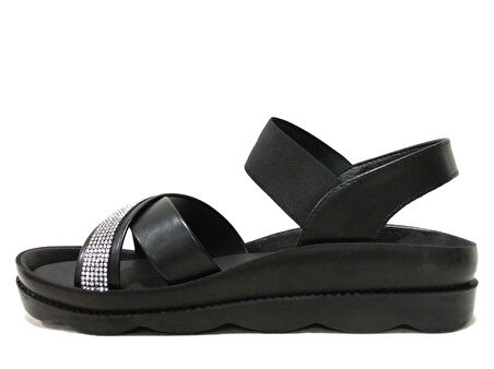 Voga Siyah Lastik Bantlı Anatomik Comfort Sandalet