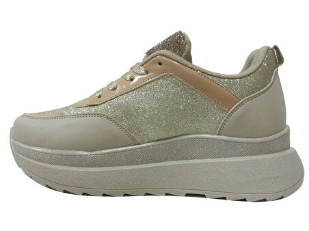 Miamarya Vizon Altın Camel Yüksek Topuklu Bağcıklı Sneakers Spor Ayakkabı