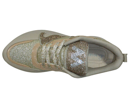 Miamarya Vizon Altın Camel Yüksek Topuklu Bağcıklı Sneakers Spor Ayakkabı