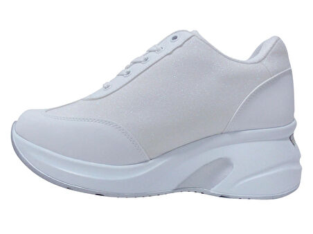Modalendo Beyaz Gümüş Yüksek Topuklu Bağcıklı Sneakers Spor Ayakkabı