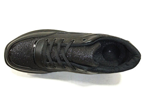 Modalendo Siyah Yüksek Topuklu Bağcıklı Sneakers Spor Ayakkabı