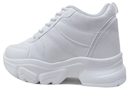 Flet Beyaz Gümüş Yüksek Topuklu Bağcıklı Sneakers Spor Ayakkabı
