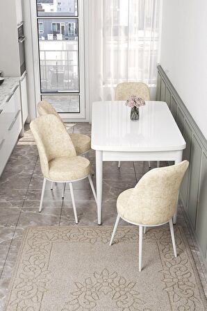 Rovena Leona Beyaz 80x132 Açılabilir Mdf Yemek Odası Takımı 4 Adet Sandalye