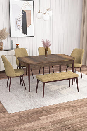 Rovena Leona Barok 80x132 Açılabilir Mdf Yemek Odası Takımı 4 Adet Sandalye + 1 Bench