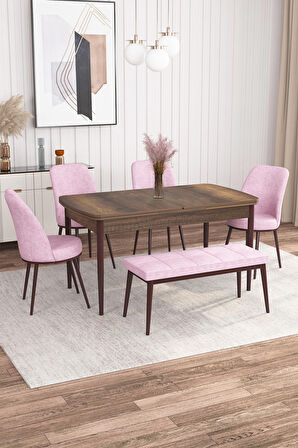 Rovena Leona Barok 80x132 Açılabilir Mdf Yemek Odası Takımı 4 Adet Sandalye + 1 Bench
