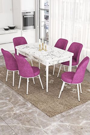 Rovena Leona Beyaz Mermer 80x132 Açılabilir Mdf Yemek Odası Takımı 6 Adet Sandalye