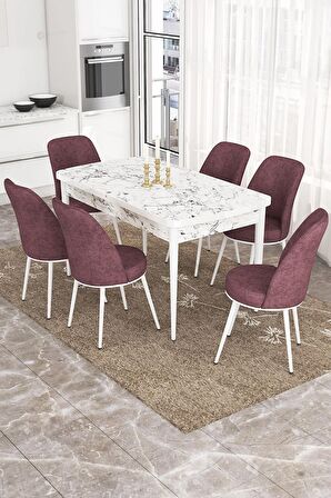 Rovena Leona Beyaz Mermer 80x132 Açılabilir Mdf Yemek Odası Takımı 6 Adet Sandalye