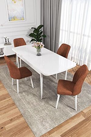 Rovena Zeta Beyaz 80x132 Açılabilir Mdf Yemek Odası Takımı 4 Adet Sandalye