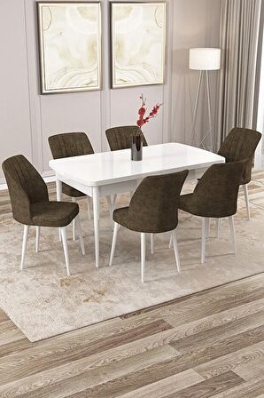 Rovena Zeta Beyaz 80x132 Açılabilir Mdf Yemek Odası Takımı 6 Adet Sandalye