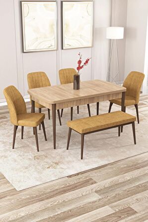 Rovena Zeta Meşe 80x132 Açılabilir Mdf Yemek Odası Takımı 4 Adet Sandalye + 1 Bench