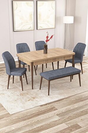 Rovena Zeta Meşe 80x132 Açılabilir Mdf Yemek Odası Takımı 4 Adet Sandalye + 1 Bench