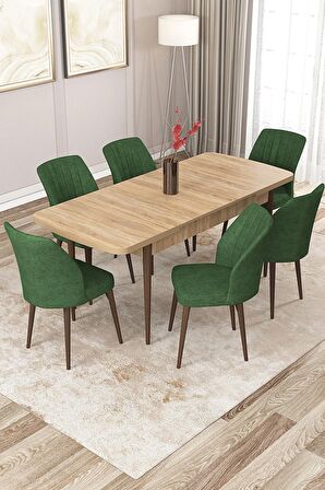 Rovena Zeta Meşe 80x132 Açılabilir Mdf Yemek Odası Takımı 6 Adet Sandalye