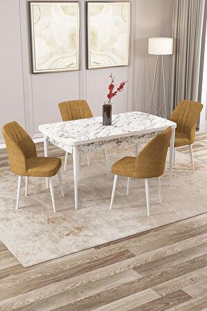 Rovena Zeta Beyaz Mermer 80x132 Açılabilir Mdf Yemek Odası Takımı 4 Adet Sandalye