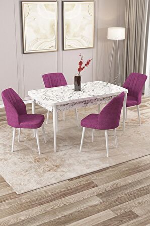 Rovena Zeta Beyaz Mermer 80x132 Açılabilir Mdf Yemek Odası Takımı 4 Adet Sandalye