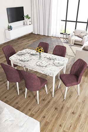 Rovena Zeta Beyaz Mermer 80x132 Açılabilir Mdf Yemek Odası Takımı 6 Adet Sandalye