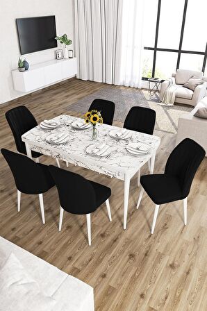Rovena Zeta Beyaz Mermer 80x132 Açılabilir Mdf Yemek Odası Takımı 6 Adet Sandalye